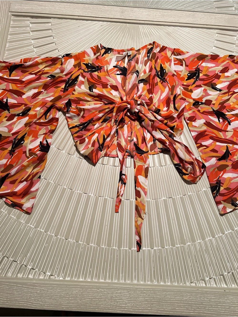 Tie-Front Crop Top in Coral Multi Floral